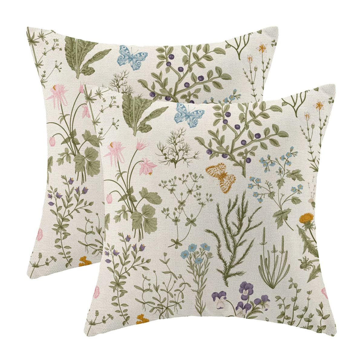 Spring Sage Green Wild Flower Pillow Covers 18x18 Set of 2