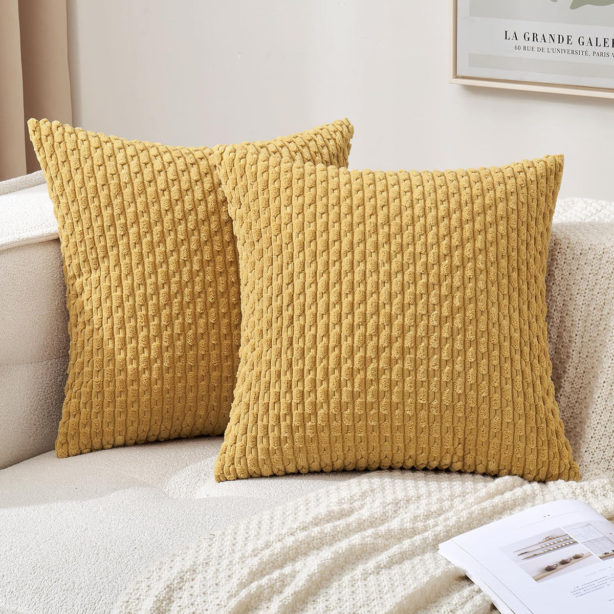 MIULEE Decorative Throw Pillow Covers 18x18 Sage Green Textured Corduroy