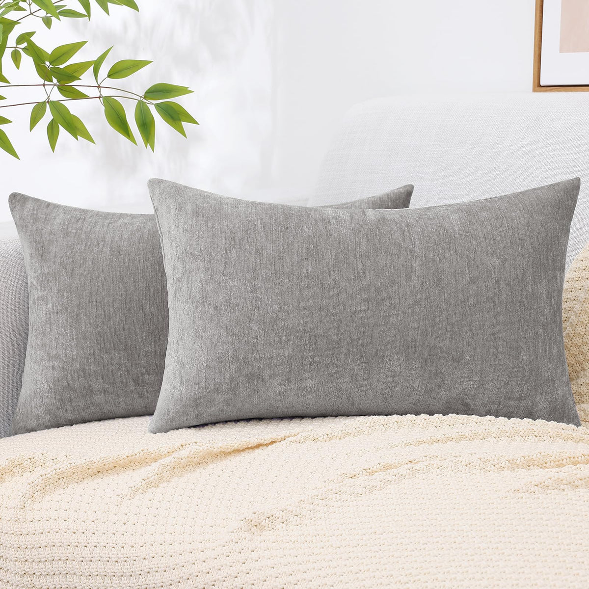 decorUhome Soft Chenille Moss Green Throw Pillow Covers 18X18 Set of 2