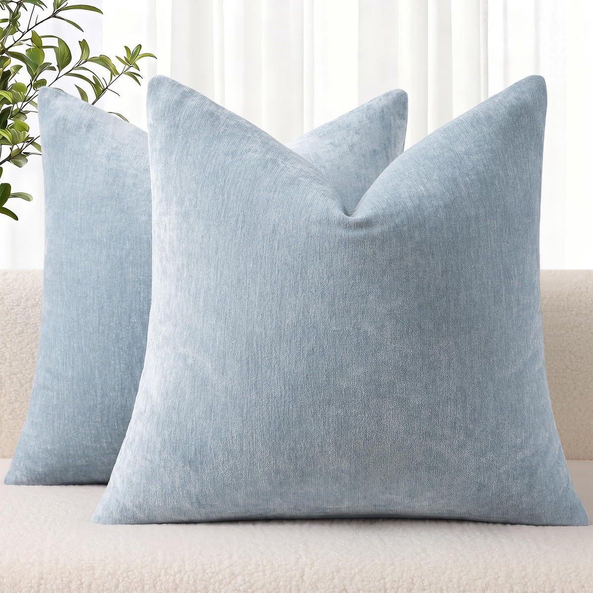 decorUhome Soft Chenille Moss Green Throw Pillow Covers 18X18 Set of 2