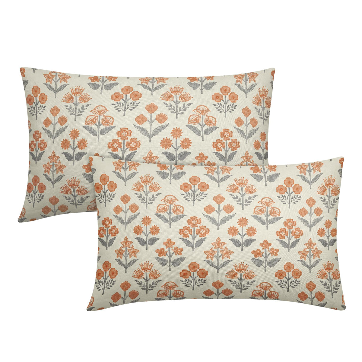 Blue Green Block Print Pillow Covers 18x18 Inch Set of 2, Vintage Floral Spring Decorative Throw Pillow Cases Boho Cushion Covers Rustic Decoration Gift Farmhouse Sofa Couch Bed Decor
