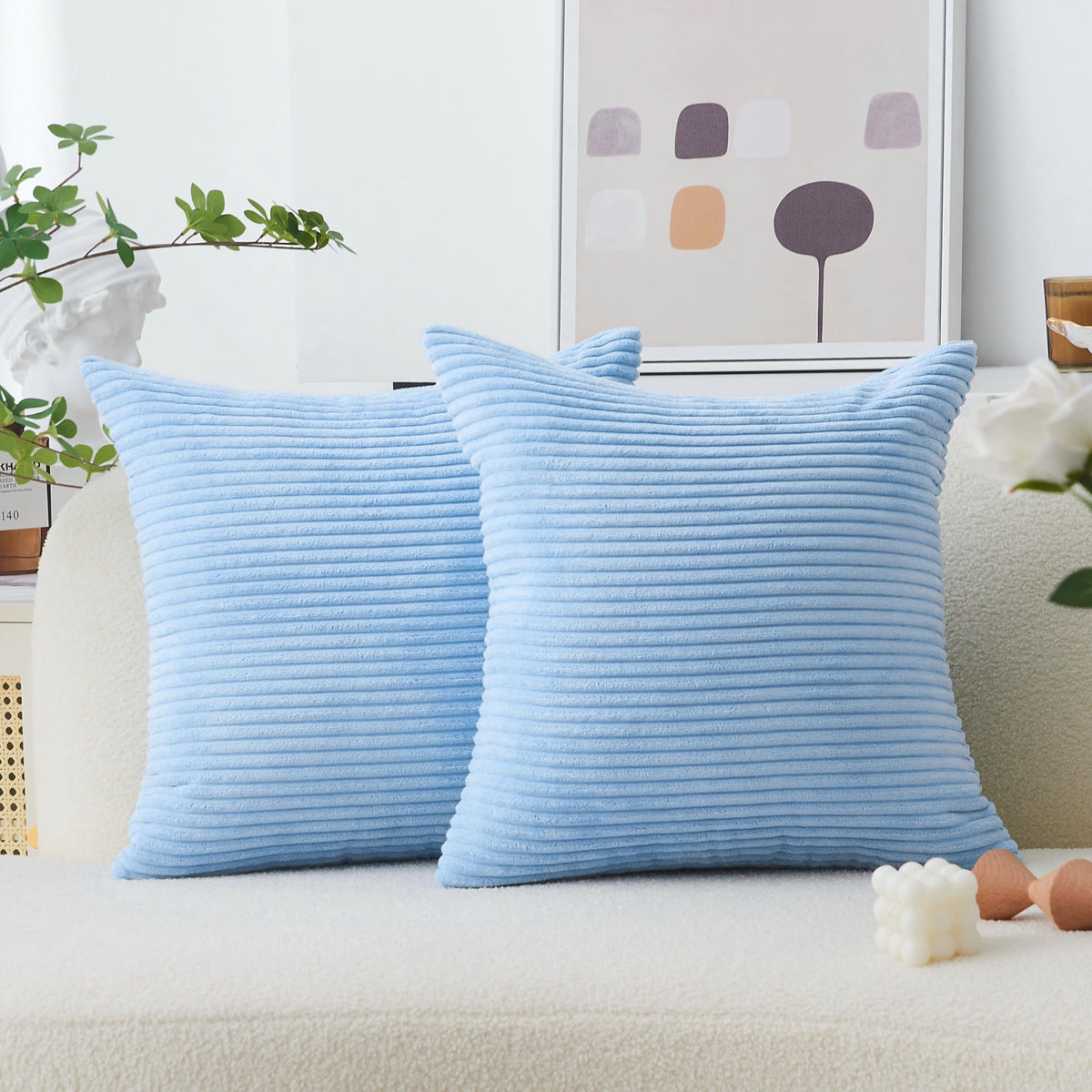 Home Brilliant Yellow Pillow Covers Summer Decorative Set of 2 Striped Corduroy Plush Velvet Throw Pillow Covers for Couch Decor, 18x18 inch, Light Yellow
