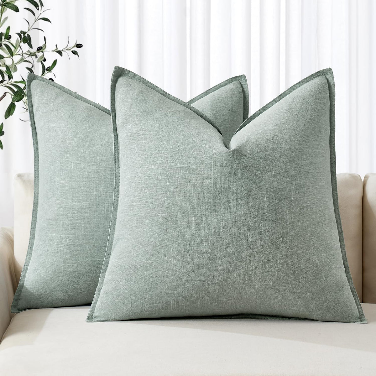 MIULEE Decorative Linen Euro Sham Pillow Covers 22x22 Inch Natural Beige