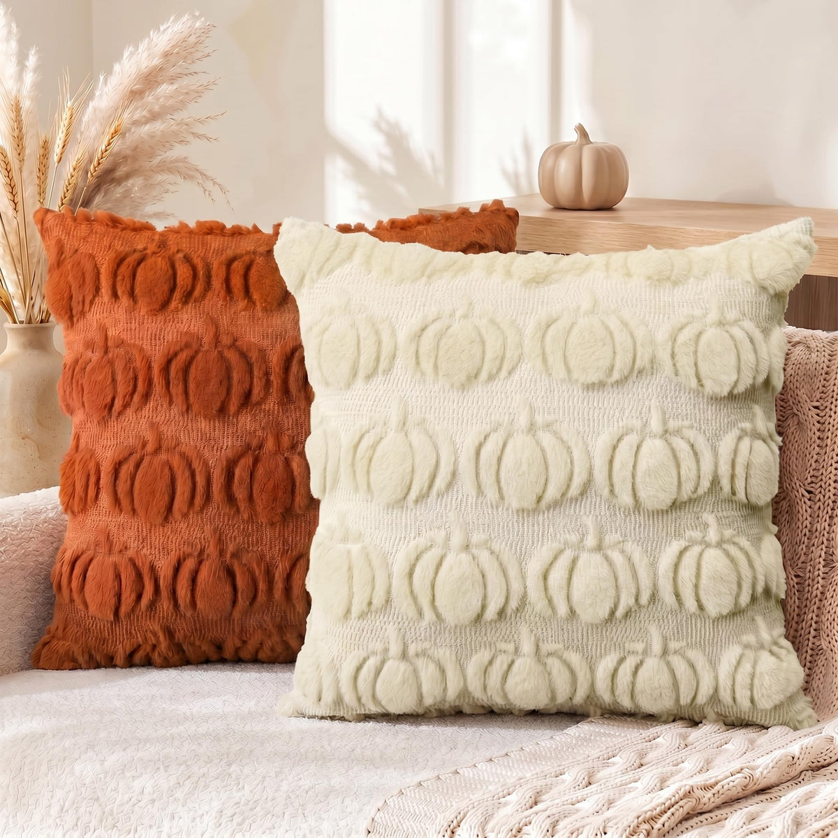 AVOIN colorlife Beige Fall Pumpkin Throw Pillow Covers 18x18 Inch