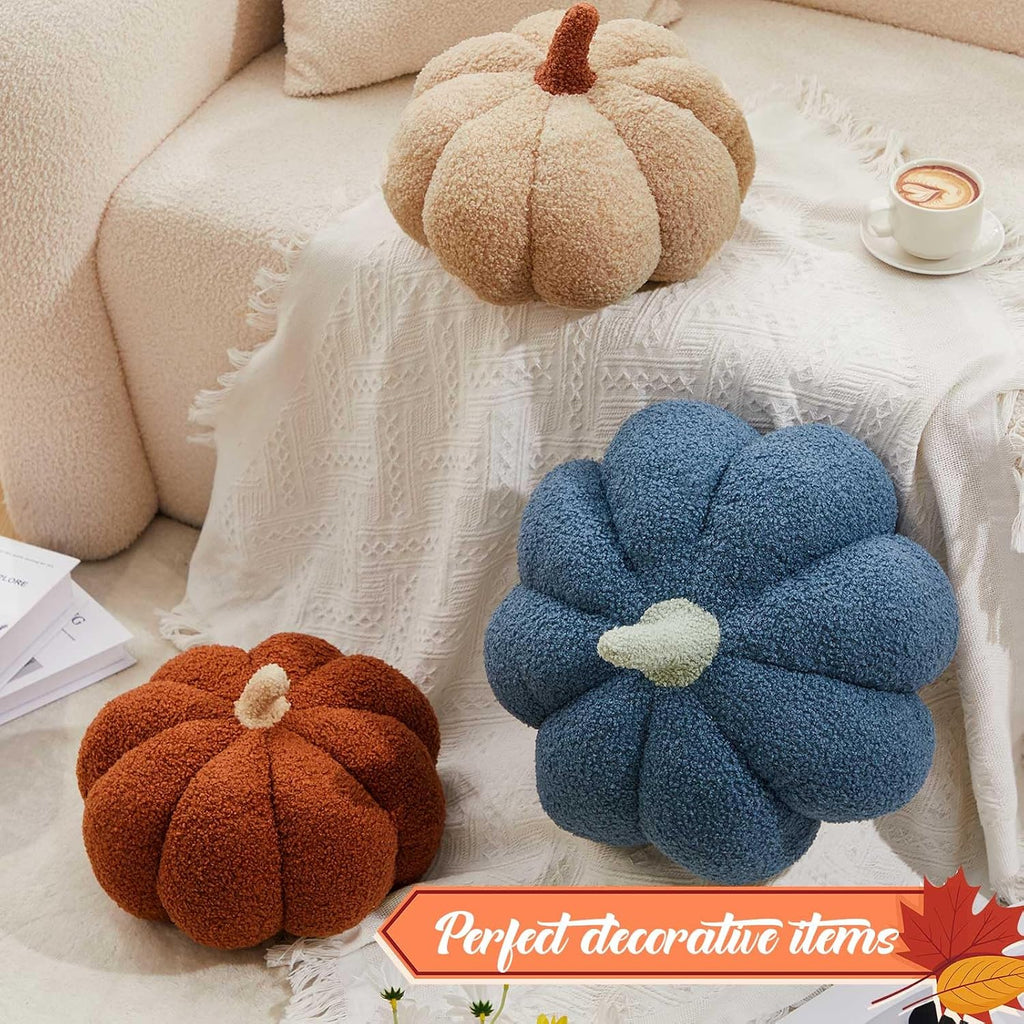 Juexica 3 Pcs Stuffed Pumpkin Pillows Fall Decor Cushions,Cool Neutral