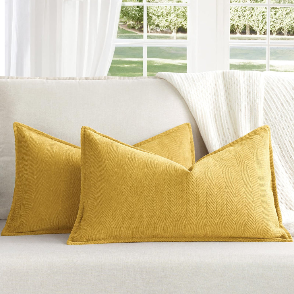 ZWJD Beige Pillow Covers 20x20 Set of 2 Chenille Throw Pillow Covers with Elegant Design Soft and Luxurious Decorative Throw Pillows for Couch, Bed, and Home Decor