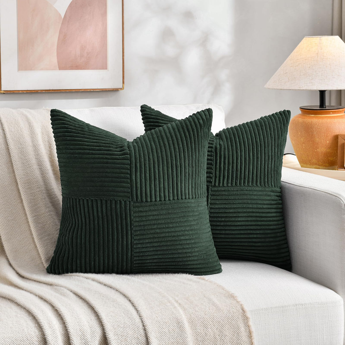 Fancy Homi 2 Packs Rust Boho Decorative Throw Pillow Covers 18x18 Inch for Couch Bed Sofa, Farmhouse Fall Home Decor, Soft Corss Corduroy Patchwork Textured Terracotta Accent Cushion Case 45x45 cm
