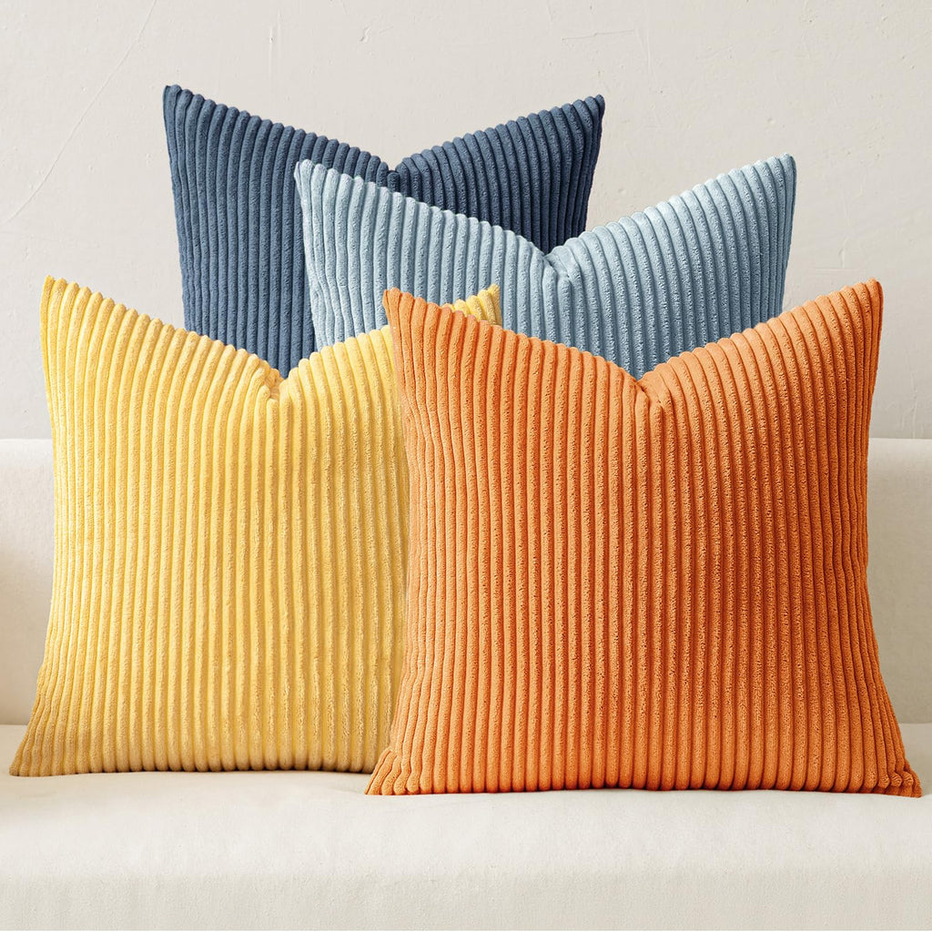 MIULEE Soft Corduroy Decorative Throw Pillow Covers Orange Teal 18x18