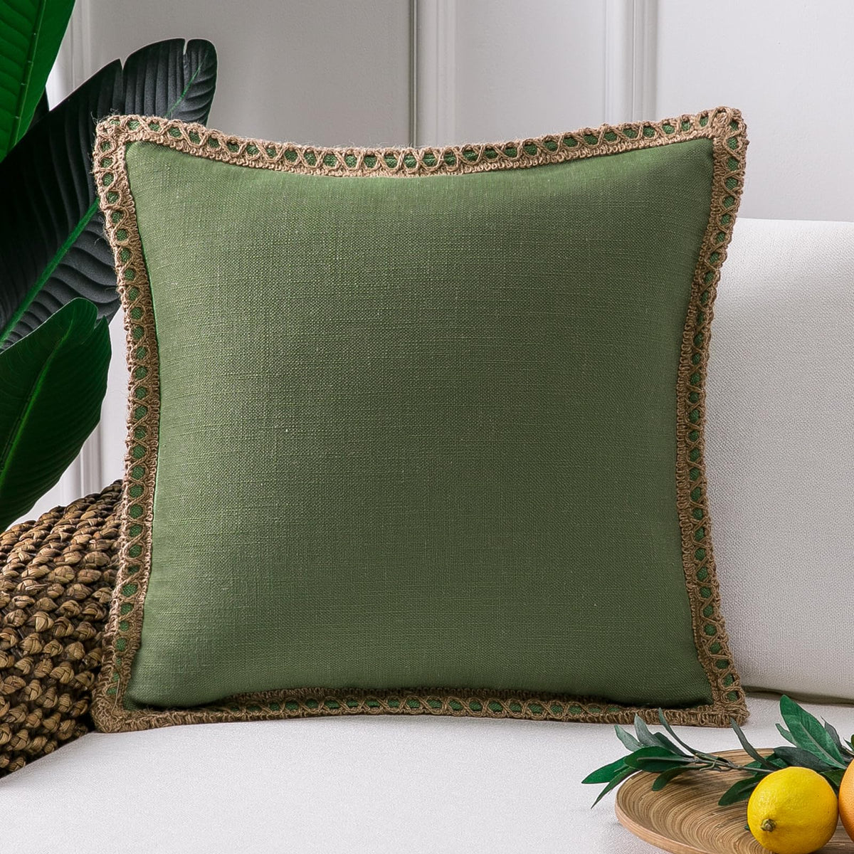 Phantoscope Pack of 2 Farmhouse Decorative Solid Throw Decorative Pillow Cover Burlap Linen Trimmed Tailored Edges Navy Blue 18 x 18 inches, 45 x 45 cm