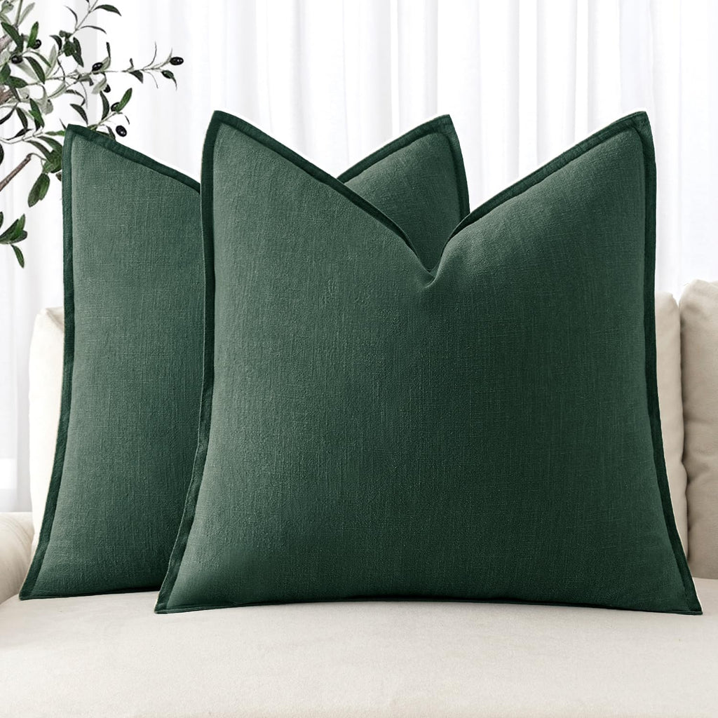 MIULEE Decorative Linen Euro Sham Pillow Covers 22x22 Inch Natural Beige