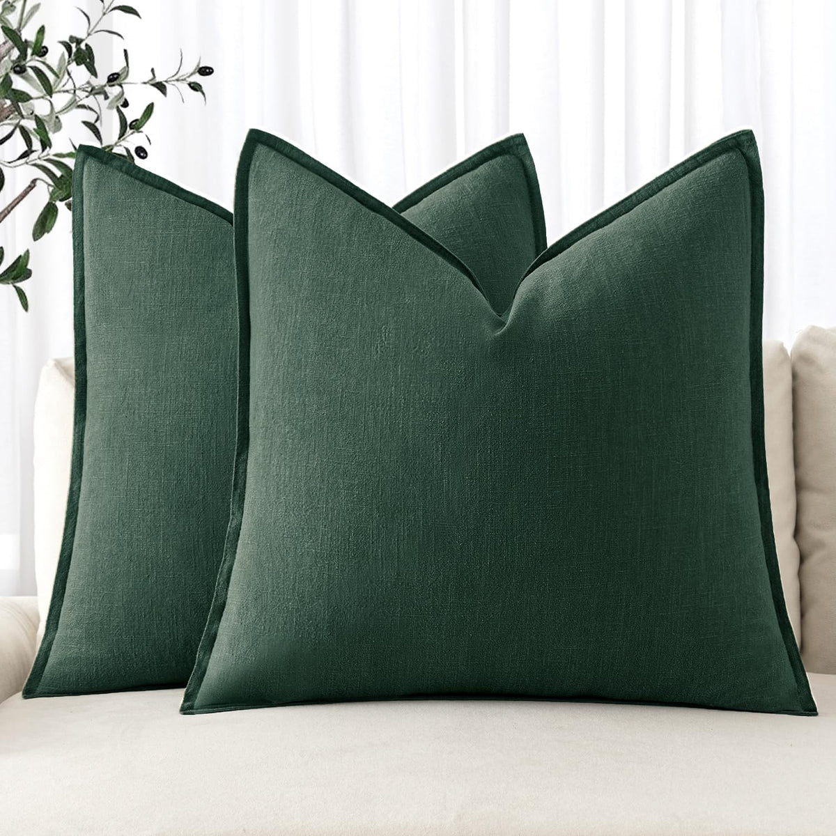 MIULEE Decorative Linen Euro Sham Pillow Covers 22x22 Inch Natural Beige