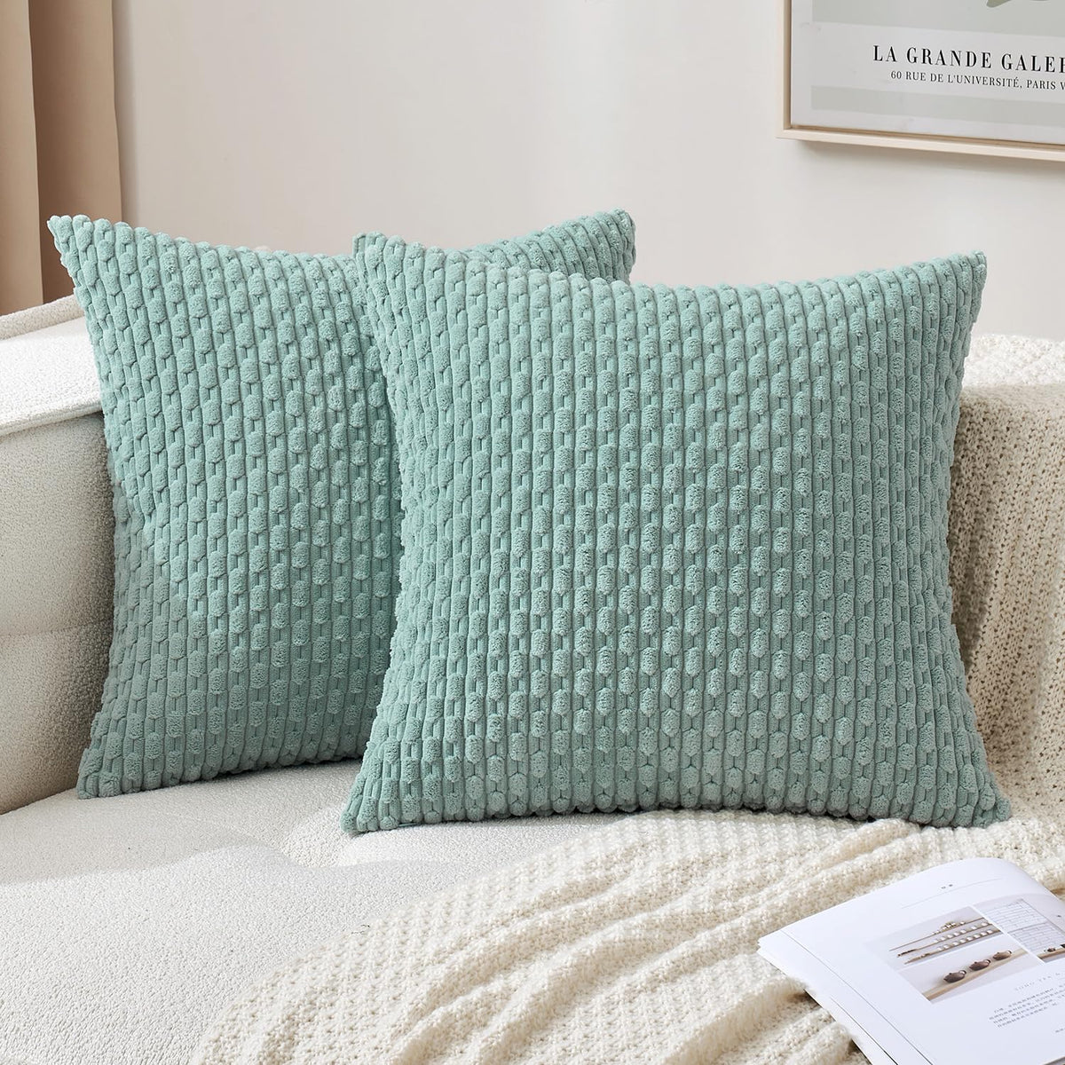 MIULEE Decorative Throw Pillow Covers 18x18 Sage Green Textured Corduroy