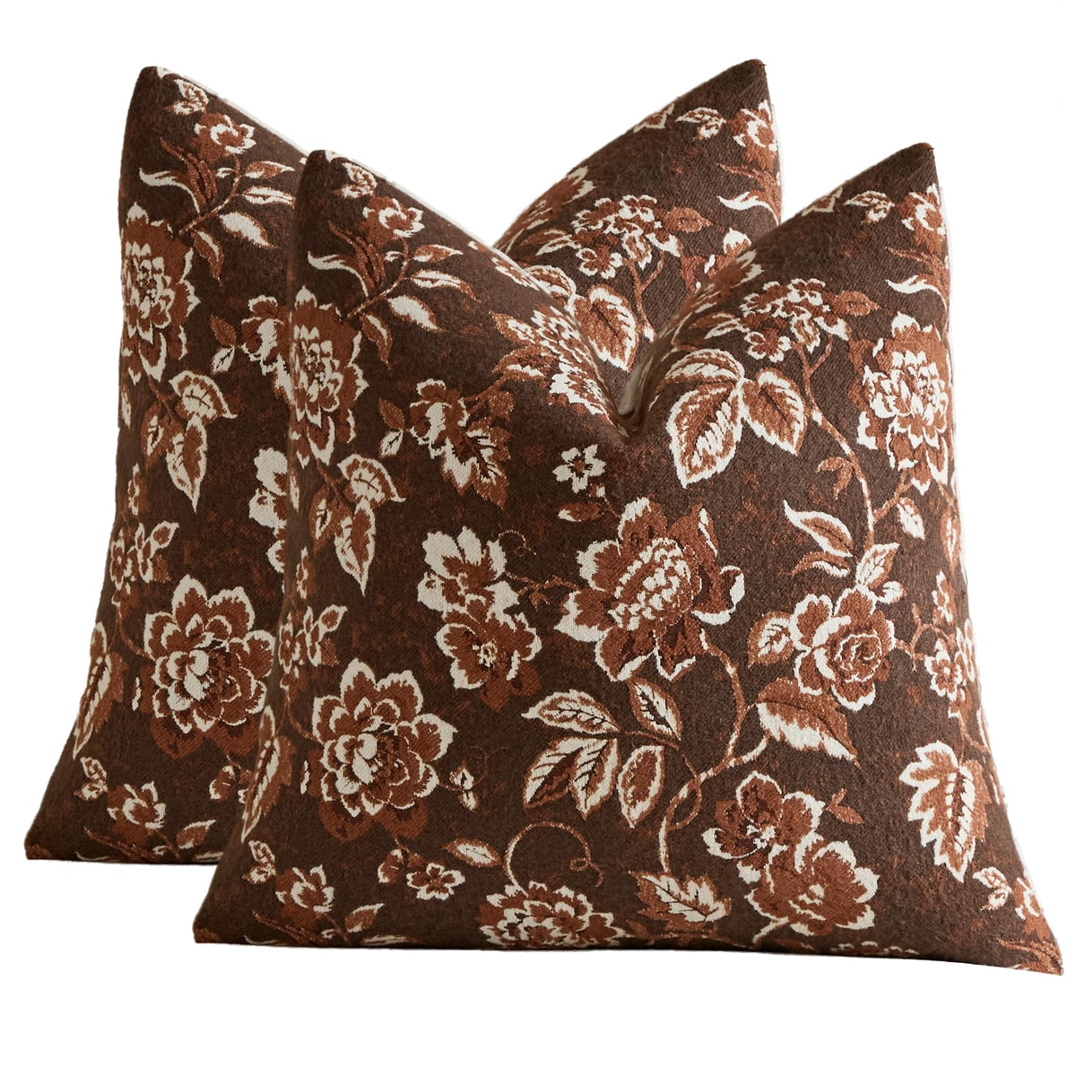 Vintage Floral Chenille Throw Pillow Covers 18x18 Set of 2