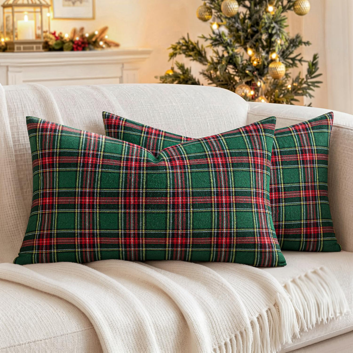 MIULEE Fall Plaid Pillow Covers Scottish Tartan 18x18 Brown
