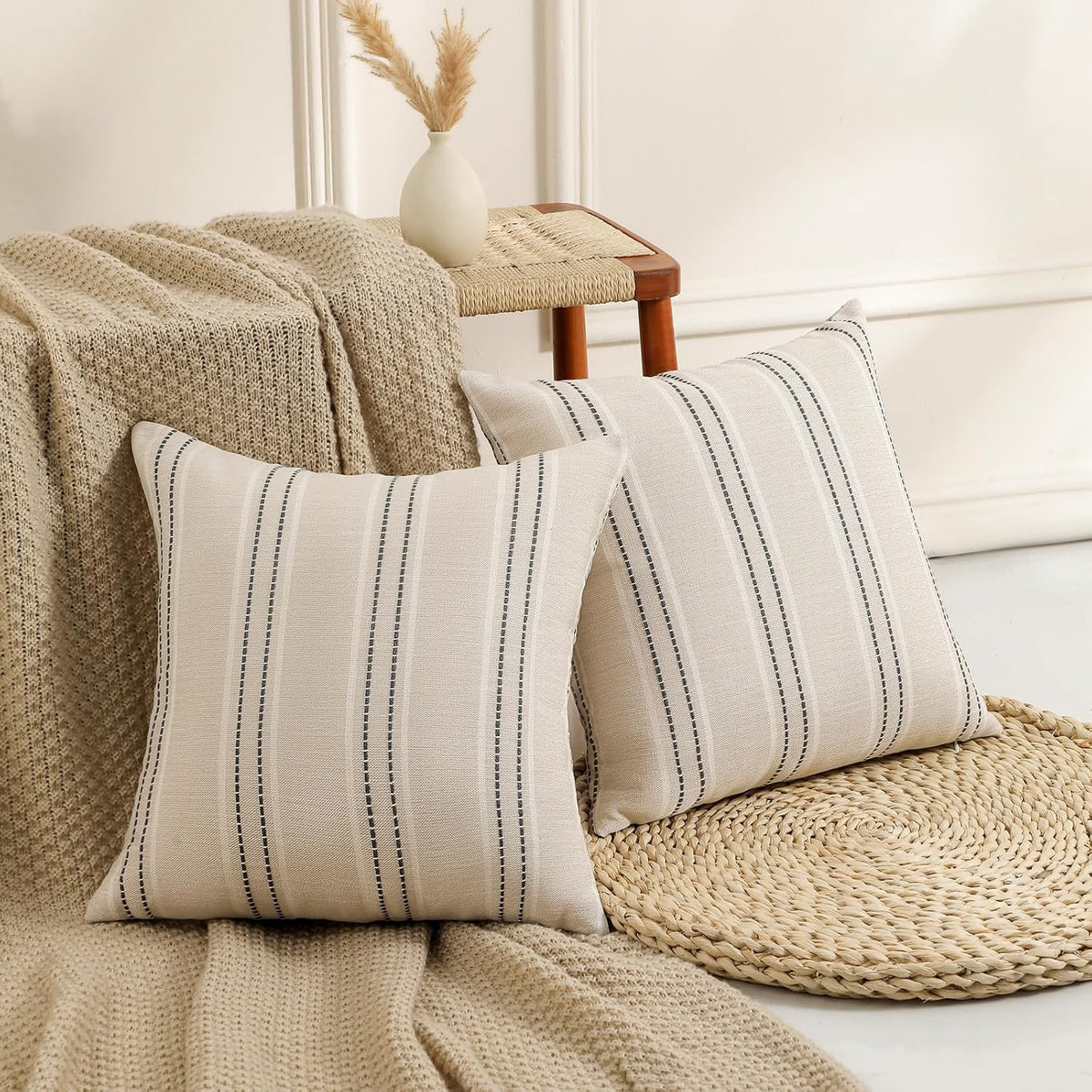 Hckot Decorative Throw Pillow Covers 20x20 Set of 2 Striped Pillow Covers