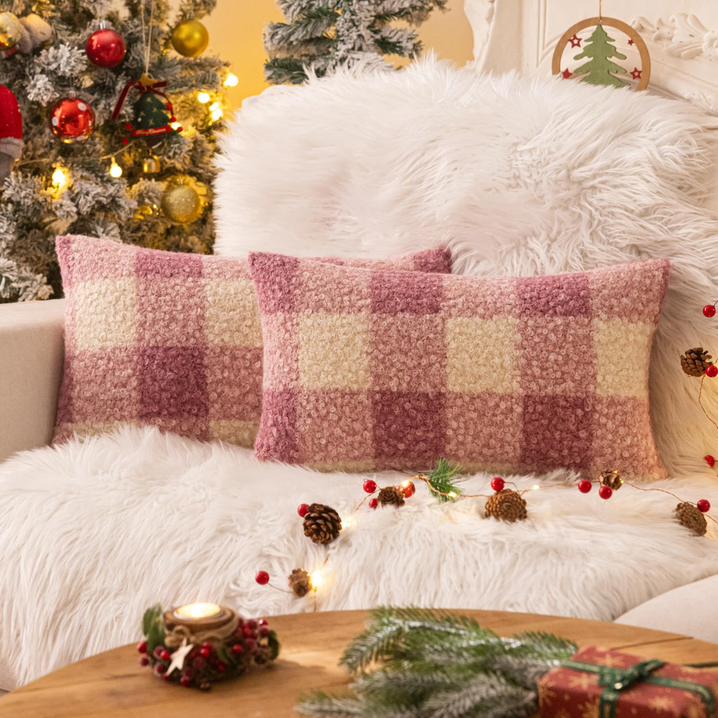 AQOTHES Plaid Fall Throw Pillow Covers Orange 18x18 Inch Set of 2