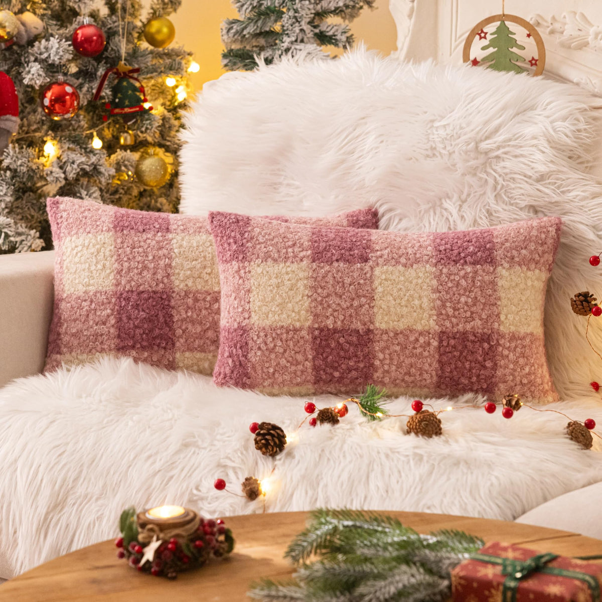 AQOTHES Plaid Fall Throw Pillow Covers Orange 18x18 Inch Set of 2