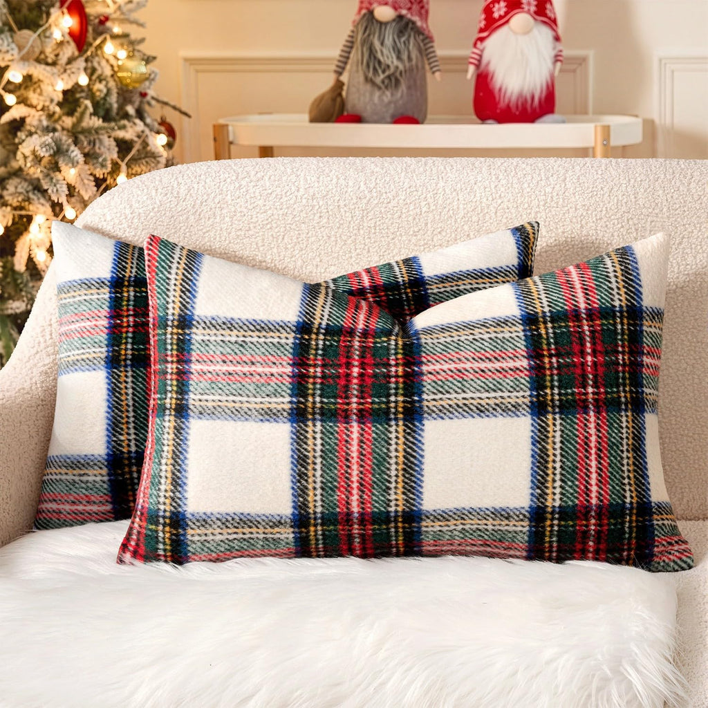 MIULEE Fall Plaid Decorative Pillow Covers Set of 2 20x20 Brown