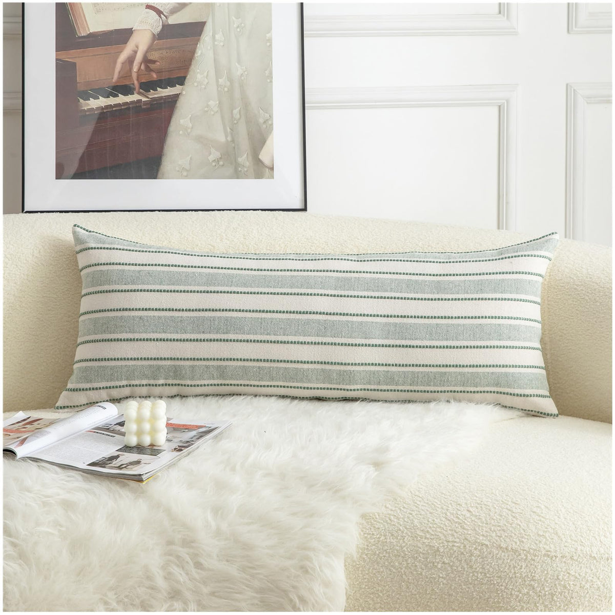 Cethom Decorative Boho Throw Pillow Covers, Farmhouse Textured Pillow Case, 20 x 20 Inch Set of 2, Chair Sofa Bedroom Living Room Home Decor Couch Cushion Case, Classic Blue and Beige Striped