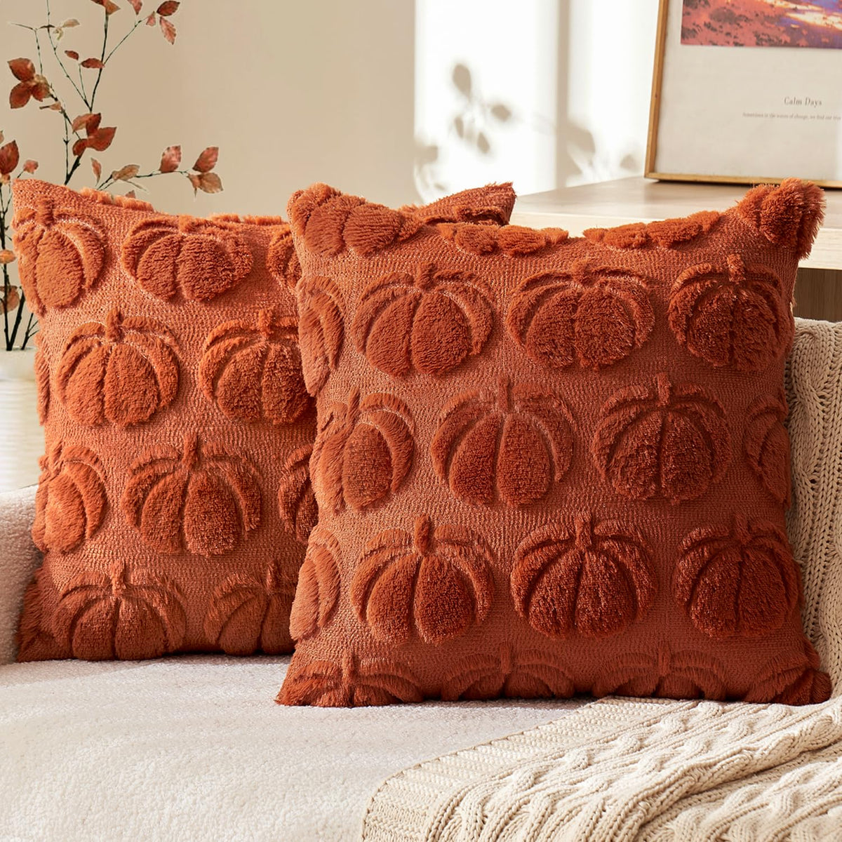 MIULEE Fall Pillow Covers Pumpkin Fall Decor 18x18 Dark Rust