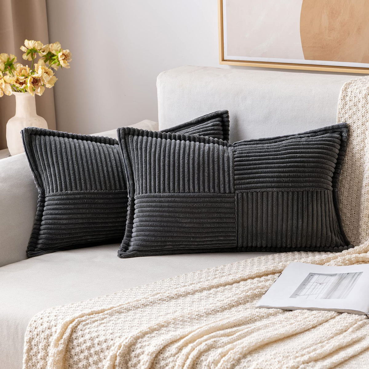 MIULEE Decorative Throw Pillow Covers for Couch 18x18 Inch Beige 2 Pack
