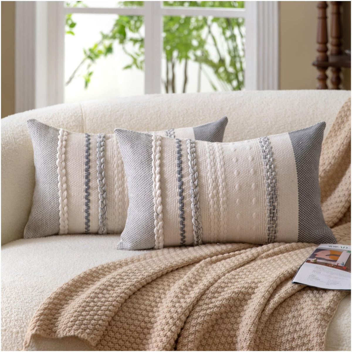 Cethom Boho Throw Pillow Covers 20x20 Inch Set of 2, Blue Textured Decorative Couch Pillow Cases for Farmhouse Home Decor, Accent Cushion Cover for Sofa, Bed, Living Room, Bedroom