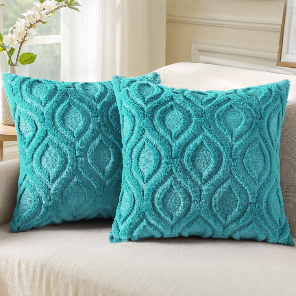 decorUhome Faux Fur Plush Soft Beige Throw Pillow Covers 18x18 Set of 2