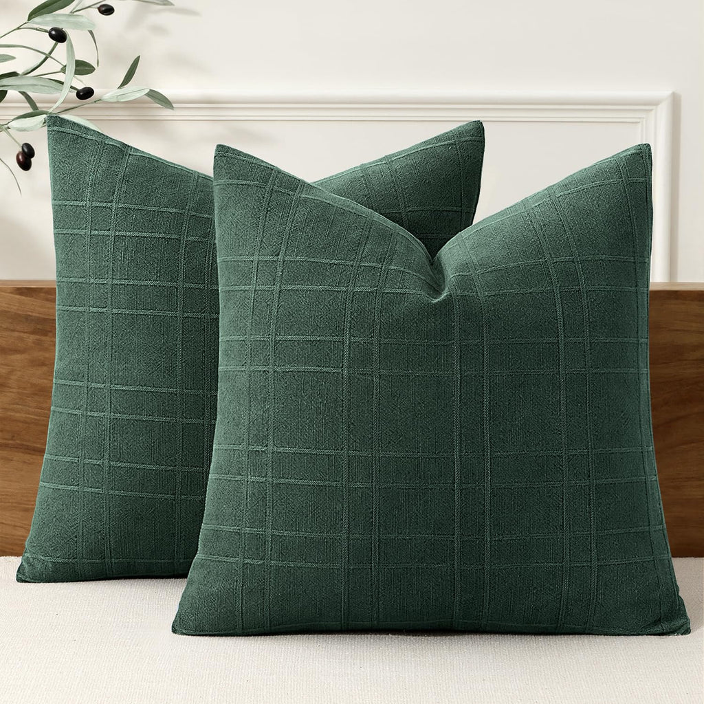 MIULEE Linen Plaid Pillow Covers Decorative 20x20 Natural Beige