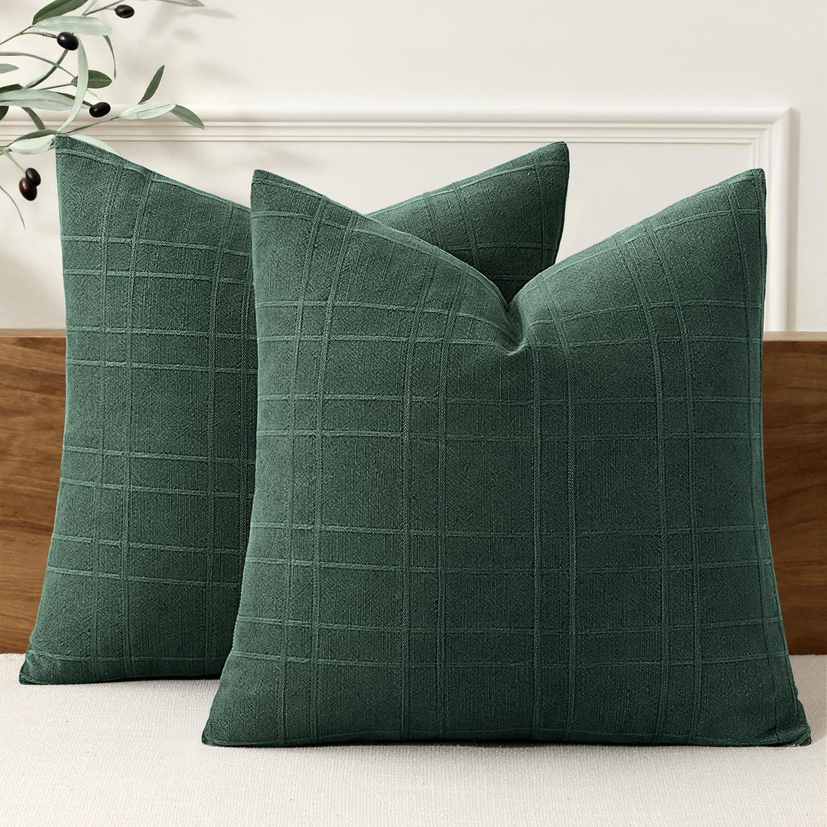 MIULEE Linen Plaid Pillow Covers Decorative 20x20 Natural Beige
