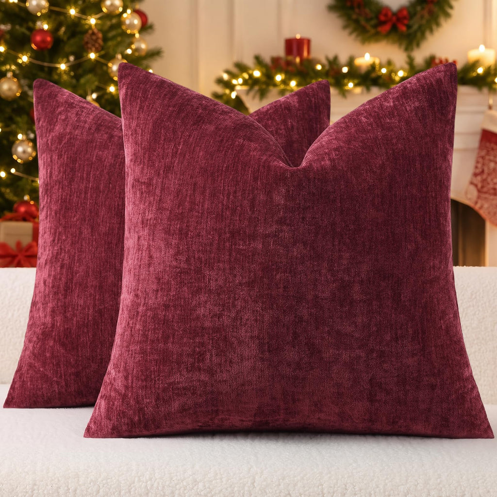 decorUhome Soft Chenille Moss Green Throw Pillow Covers 18X18 Set of 2
