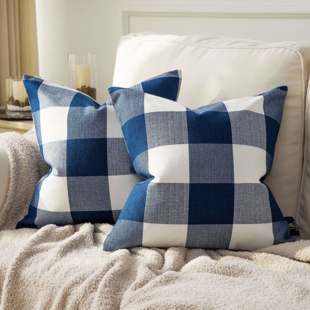 Phantoscope Pack of 2 Gingham Buffalo Check Plaid Throw Decorative Pillow Cover Outdoor Indoor Throw Pillows Farmhouse Square Pillow Cases for Home Decor Off White,18 x 18 Inches