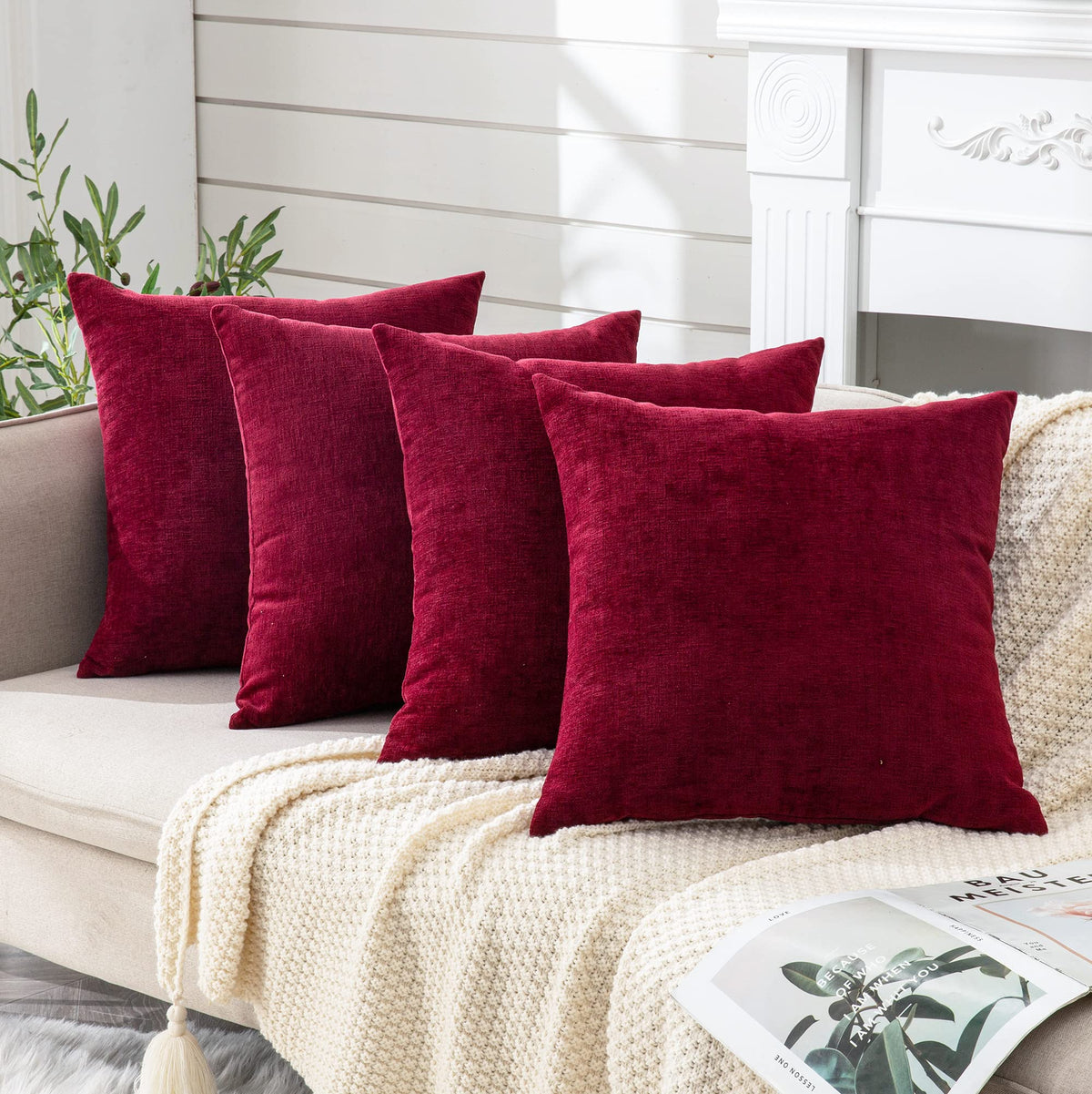 GAWAMAY Lumbar Support Pillow Decorative Rectangle Throw Pillow Covers 12"x20" Inch Set of 2, Soft Chenille Pillowcase for Living Room Bedroom Sofa Couch Cushion Cover Navy Blue 30x50cm (ONLY Covers)