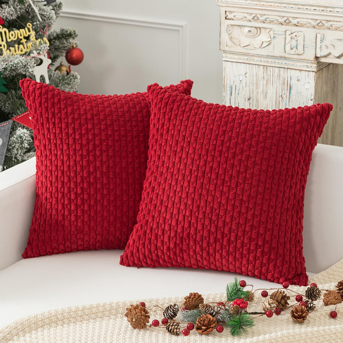 Kevin Textile Soft Corduroy 18x18 Inch Pillow Covers 2 Pack, Sage Green