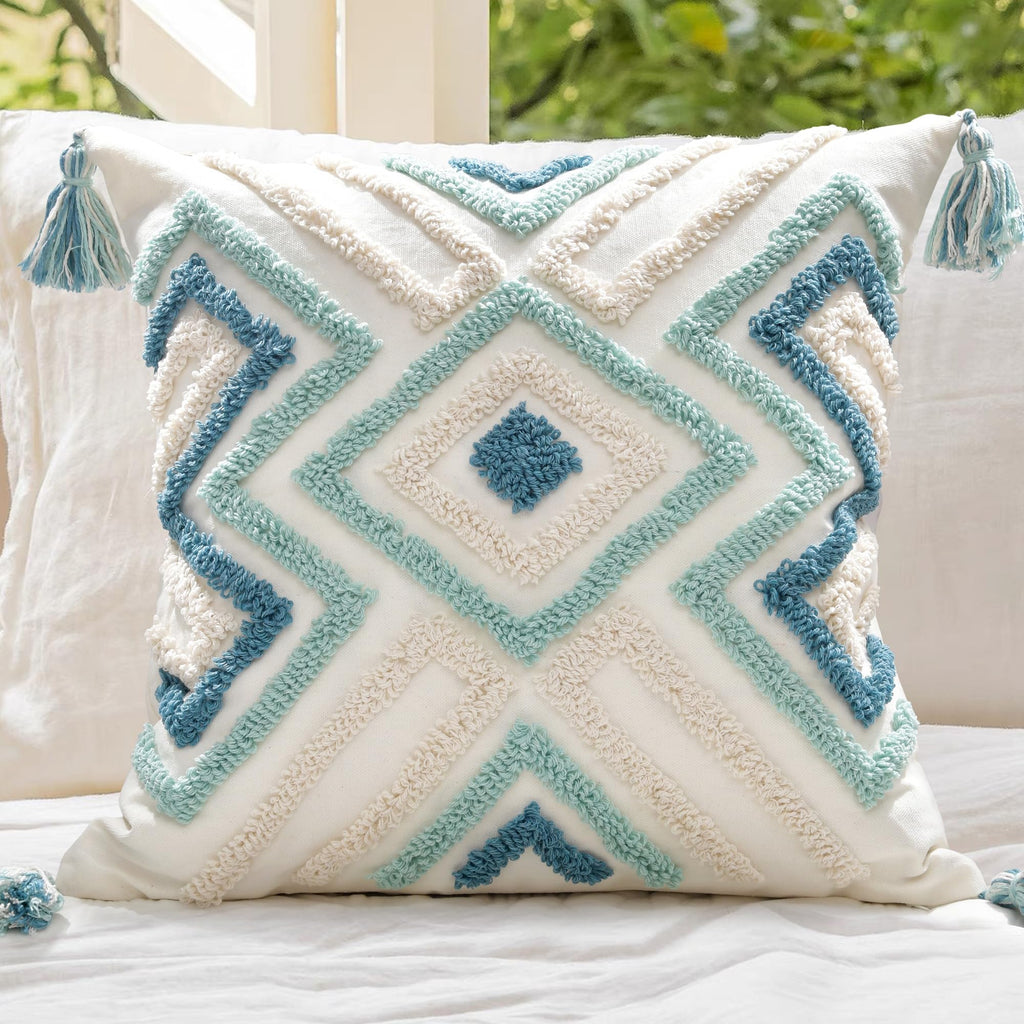 Lumbar Boho Pillow Covers 12x20 Tufted Teal for Couch Bed Teal