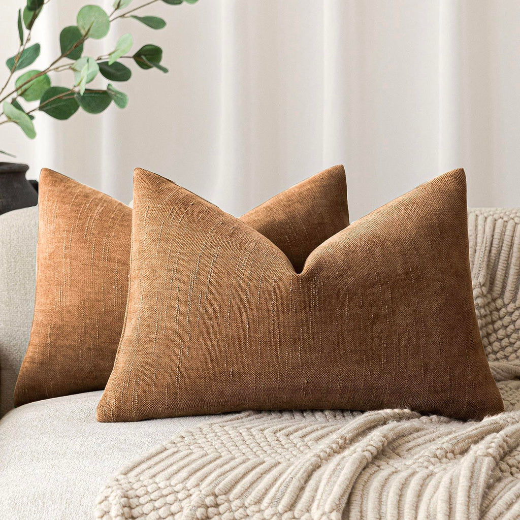 Foindtower Solid Textured Chenille Throw Pillow Covers 20x20 Inch,Taupe