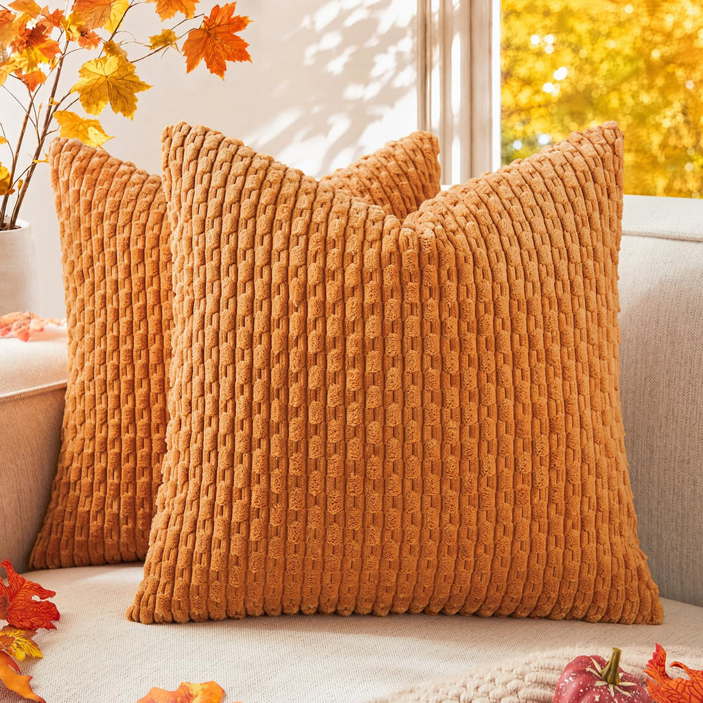 Kevin Textile Soft Corduroy 18x18 Inch Pillow Covers 2 Pack, Sage Green