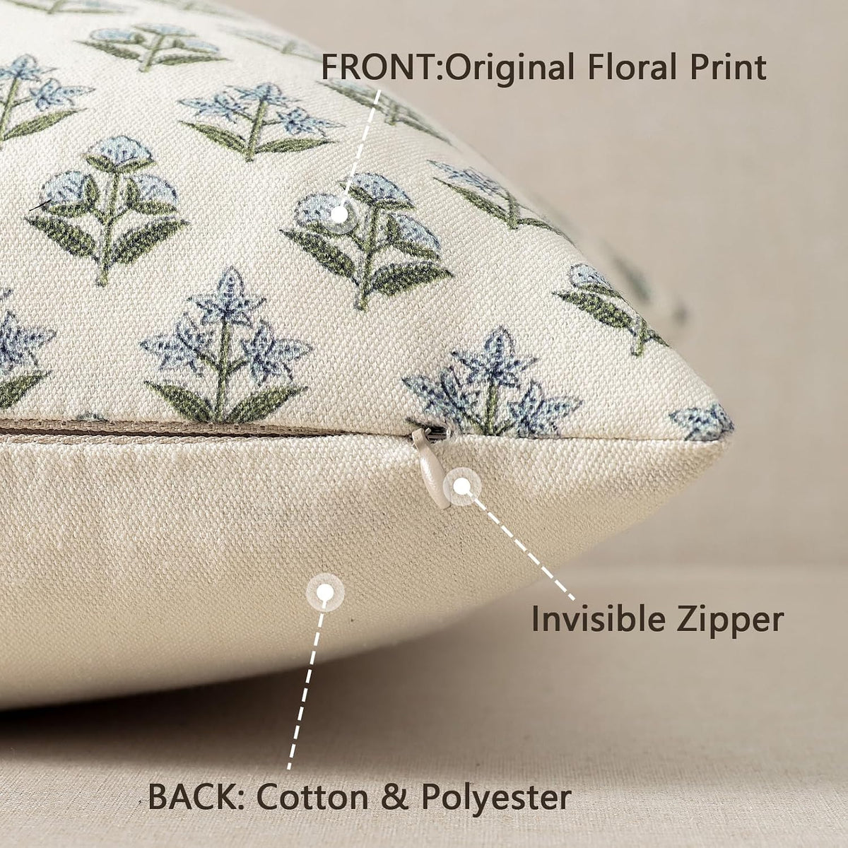 YCOLL Farmhouse Floral Pillow Covers 18x18 Set of 2, Rustic Country Decorative Cushion Covers Vintage Throw Pillow Covers for Sofa Couch Bed Living Room Home Decor, Blue Green