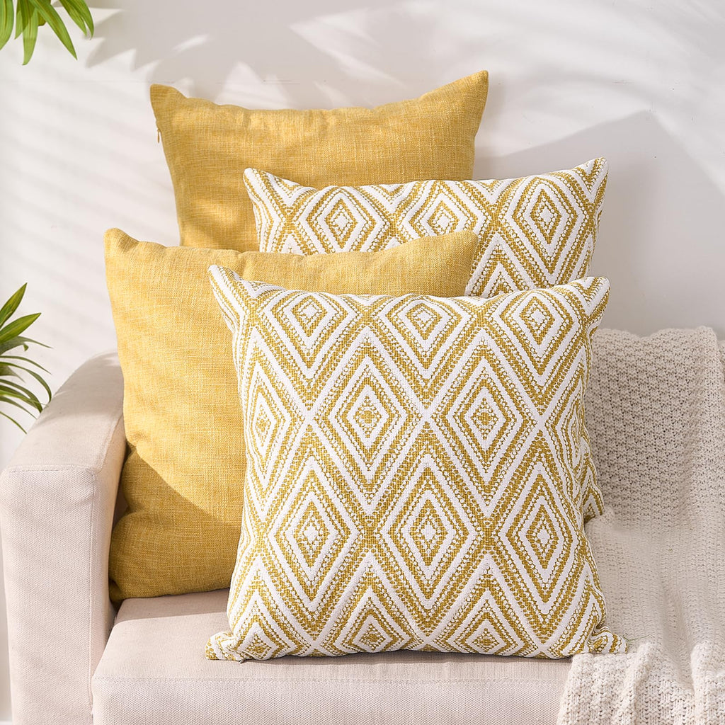 HPUK Throw Pillow Covers 18x18 Set of 4, Blue Patterned & Solid Covers