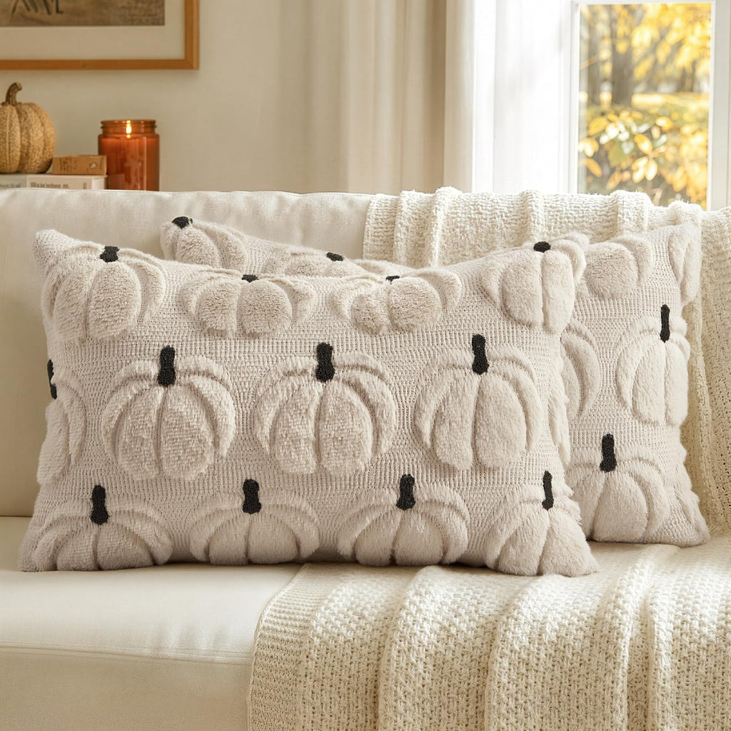 MIULEE Fall Pumpkin Pillow Covers Fall Decor Beige Brown Stem 18x18