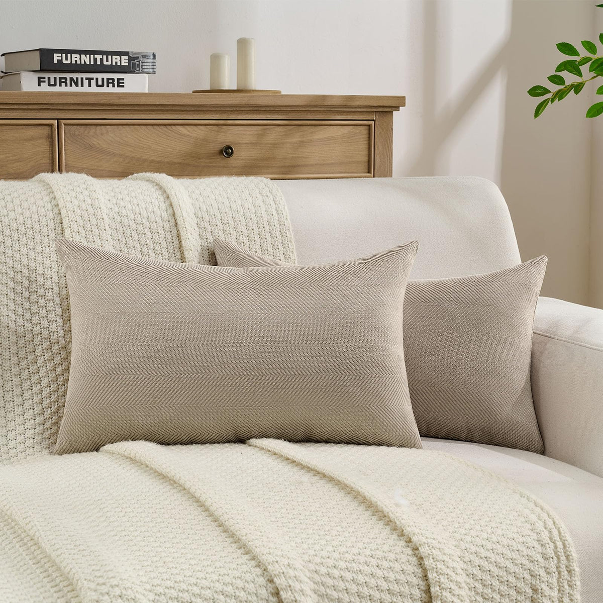 FUTEI Pack of 2 Chenille Throw Pillow Covers 18x18 Inch, Black