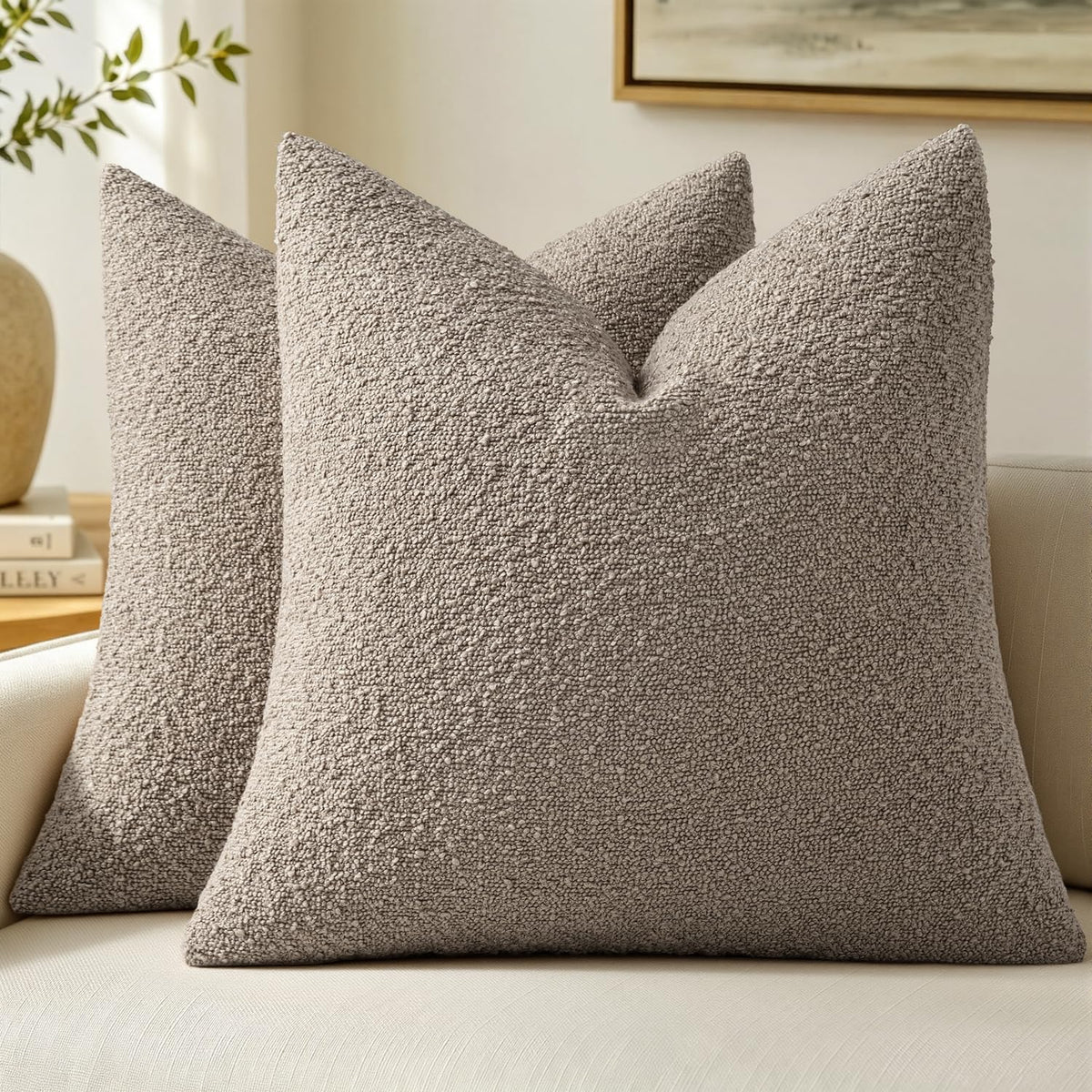 MIULEE 20x20 Decorative Boucle Couch Pillow Covers Beige