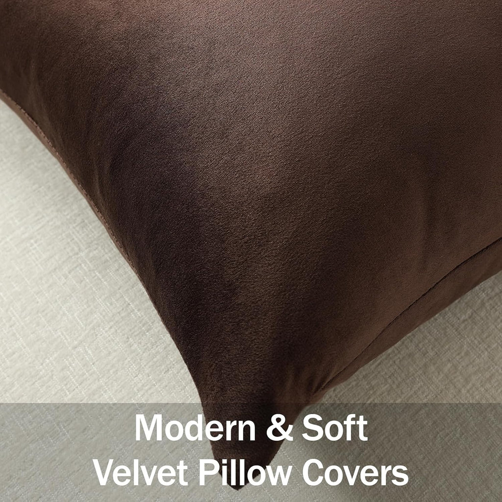 DEZENE Throw Pillow Covers 20x20 Chocolate Brown: Pack of 2 Cozy Soft Velvet Square Modern Luxury Decorative Throw Pillow Cases for Sofa Couch Living Room Bed Home Decor