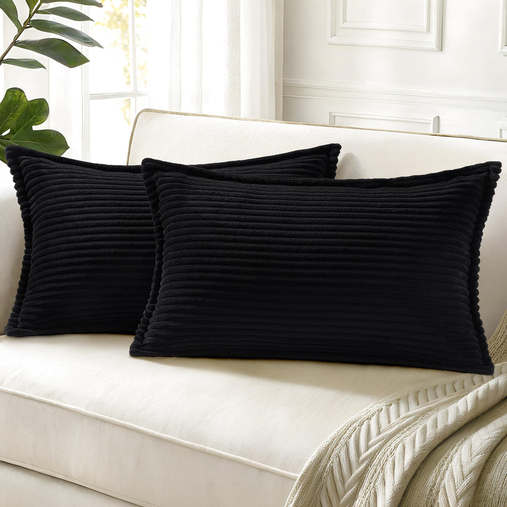 decorUhome Fall Corduroy Navy Blue Throw Pillow Covers 24x24 Set of 2