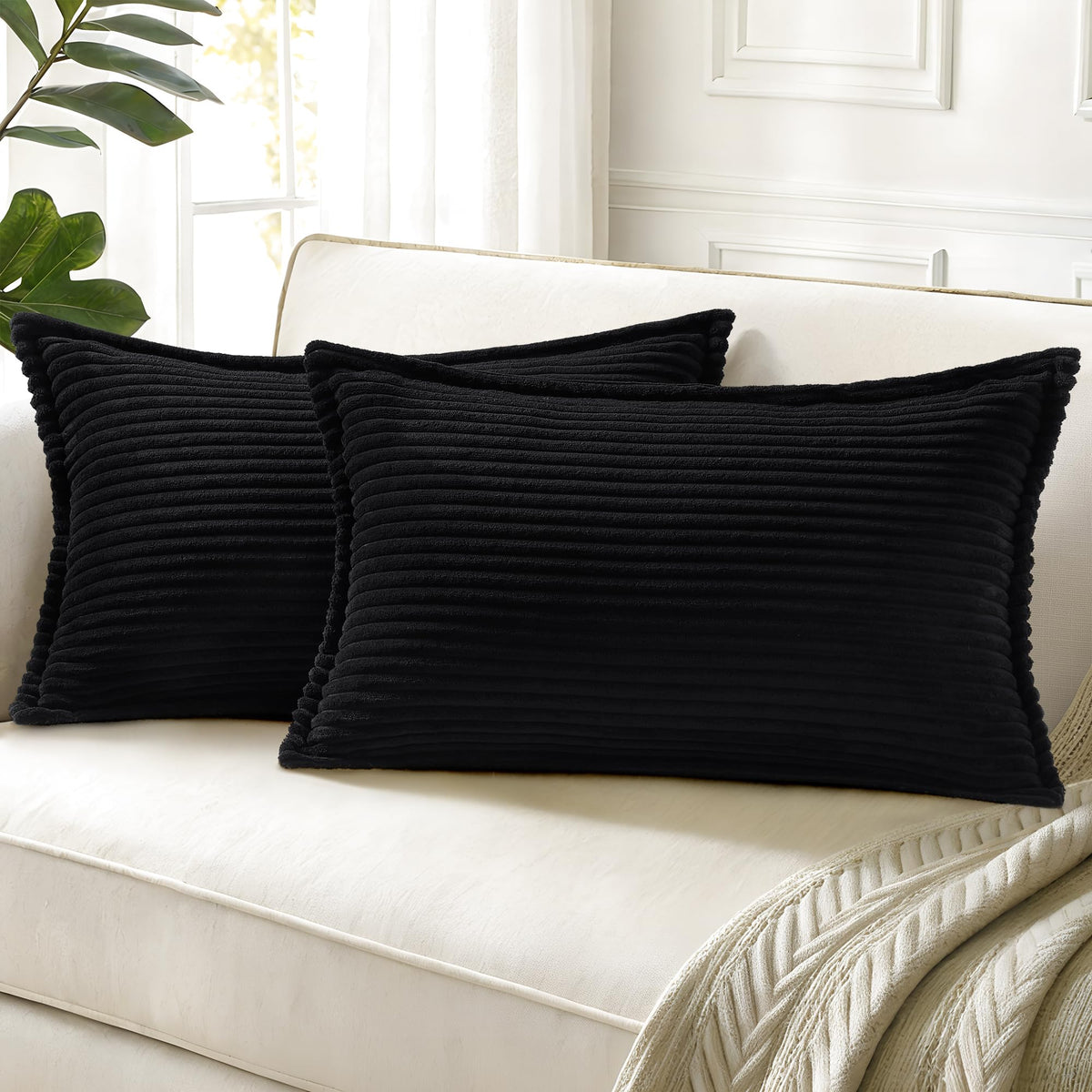 decorUhome Fall Corduroy Navy Blue Throw Pillow Covers 24x24 Set of 2