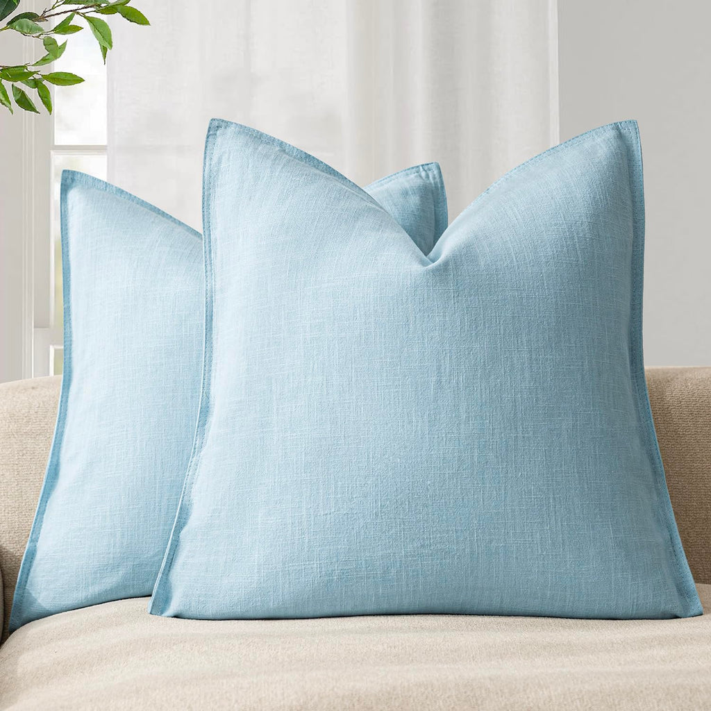 Foindtower Linen Solid Decorative Throw Pillow Covers 20x20 Natural Beige