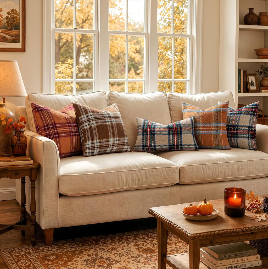 MIULEE Fall Plaid Decorative Pillow Covers Set of 2 20x20 Brown