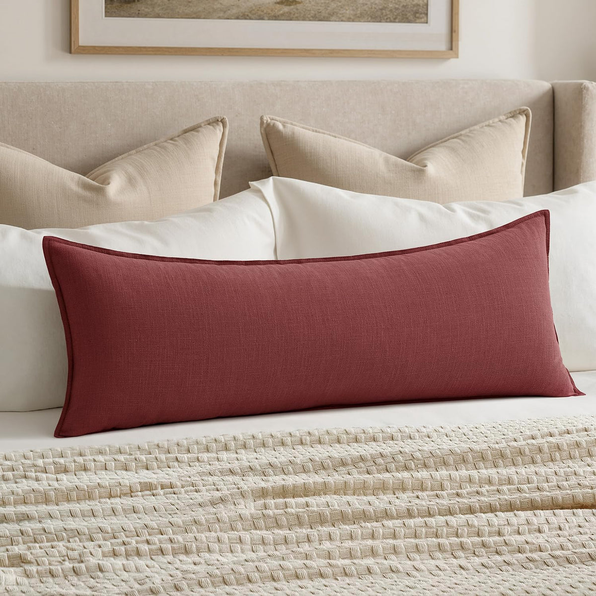 MIULEE Decorative Linen Lumbar Pillow Cover 14x36 Inch Dark Olive Green