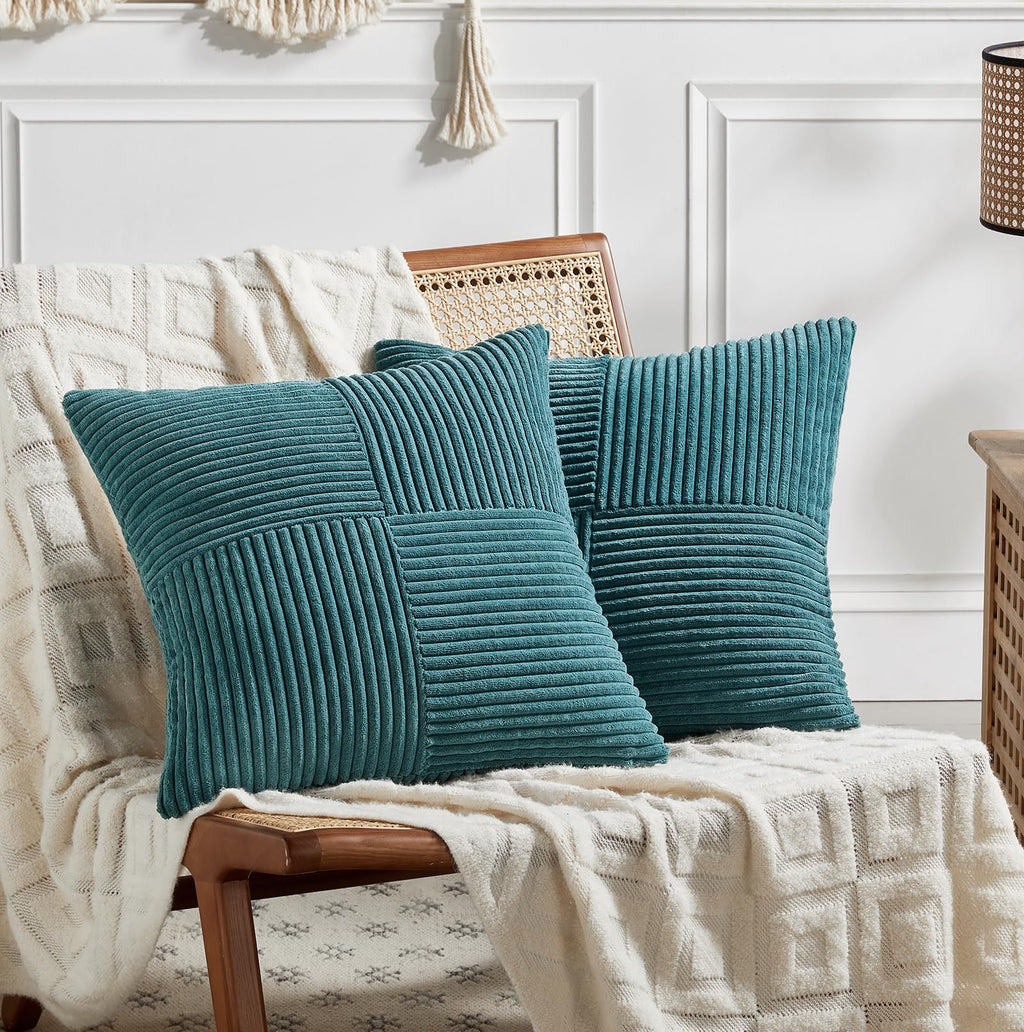 Fancy Homi 2 Packs Rust Boho Decorative Throw Pillow Covers 18x18 Inch for Couch Bed Sofa, Farmhouse Fall Home Decor, Soft Corss Corduroy Patchwork Textured Terracotta Accent Cushion Case 45x45 cm