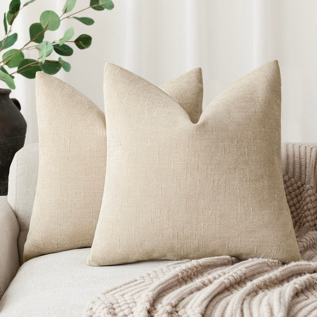 Foindtower Solid Textured Chenille Throw Pillow Covers 20x20 Inch,Taupe