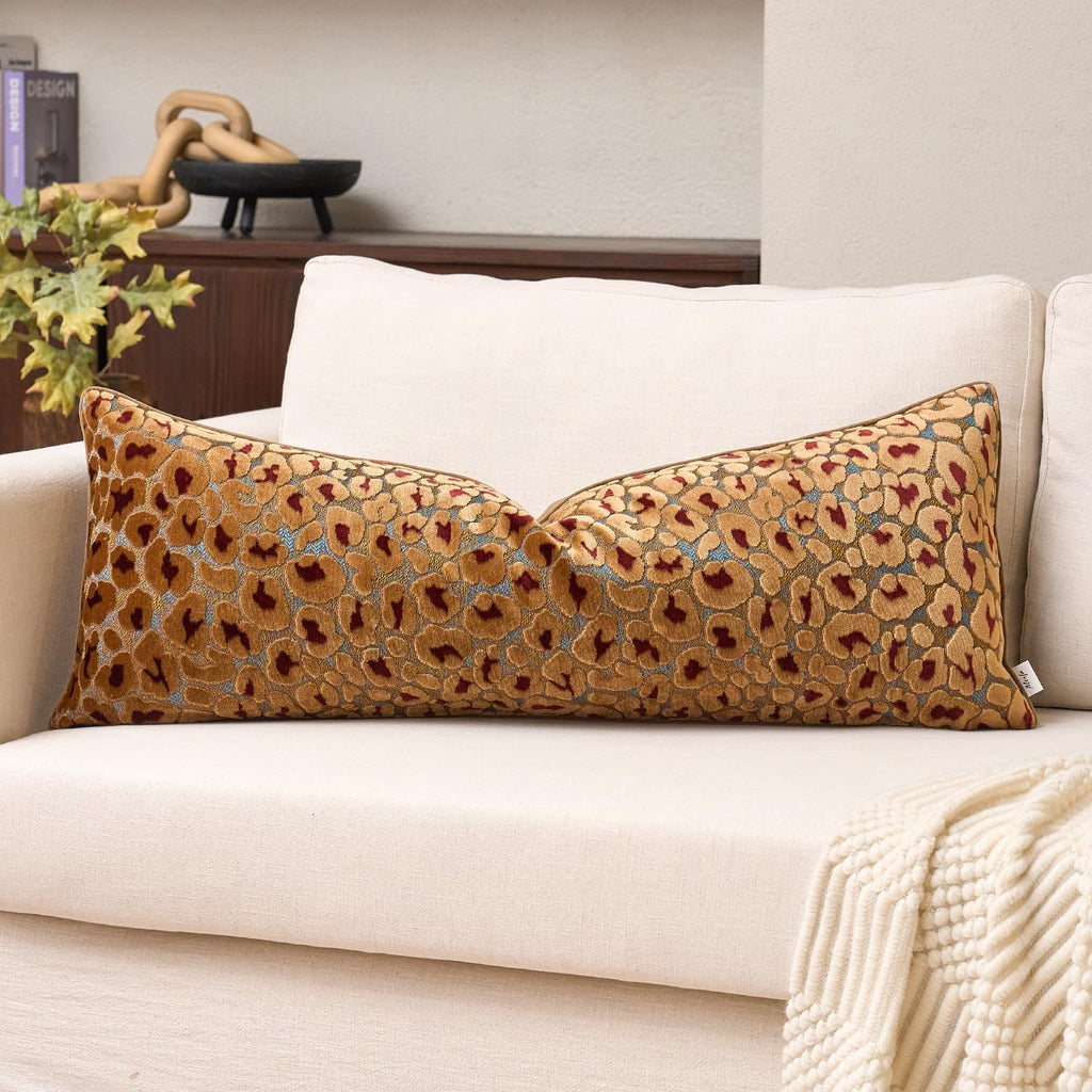 Alerfa Green Brown Floral Throw Pillow Cover 18 x 18 Inch Cut Velvet Sqaure Luxury Decorative Pillow Cover for Couch Living Room Bedroom